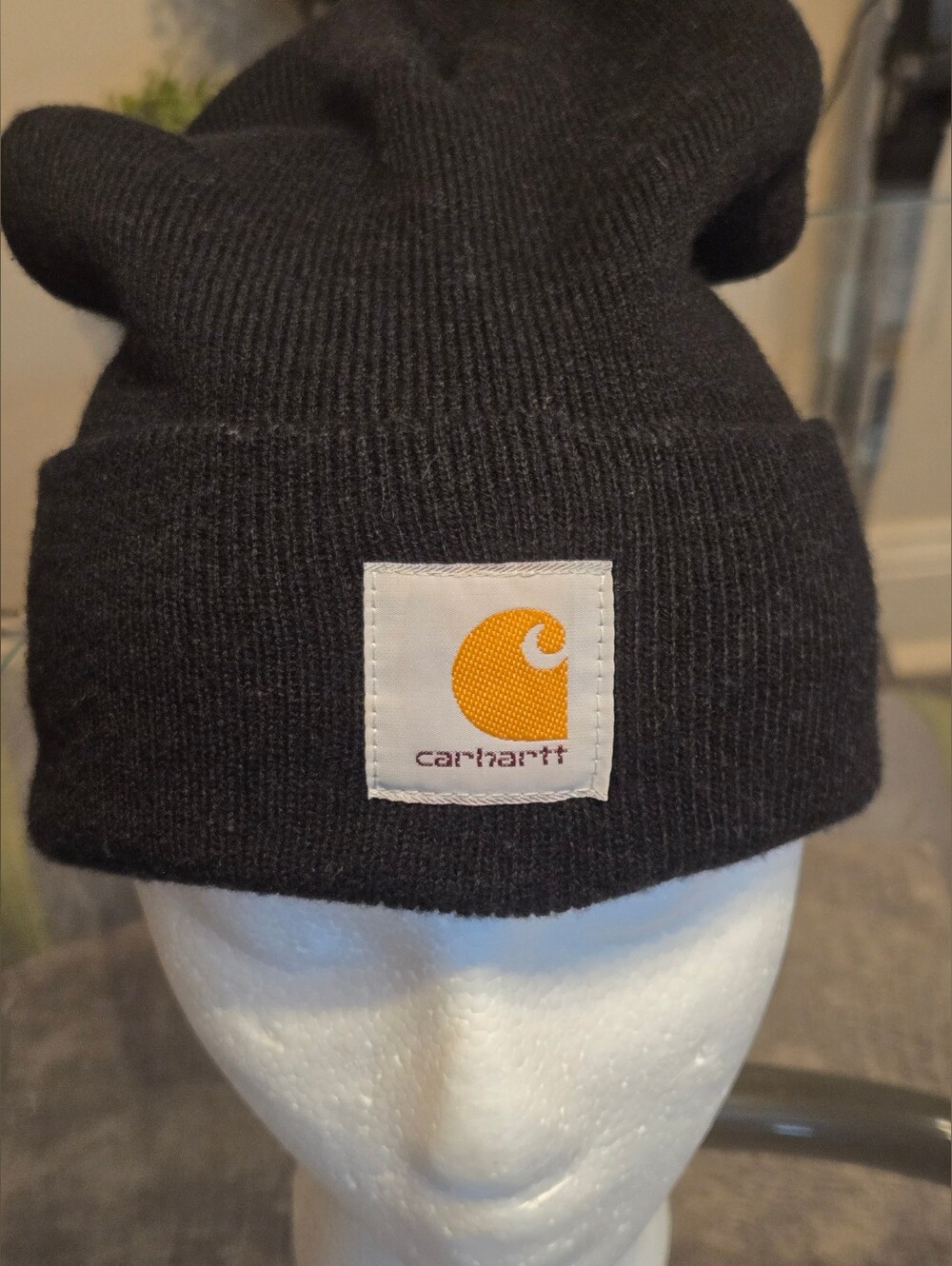 Carhartt A18 Black Knit Cuffed Beanie Hat Watch Cap Patch Logo Made in Canada